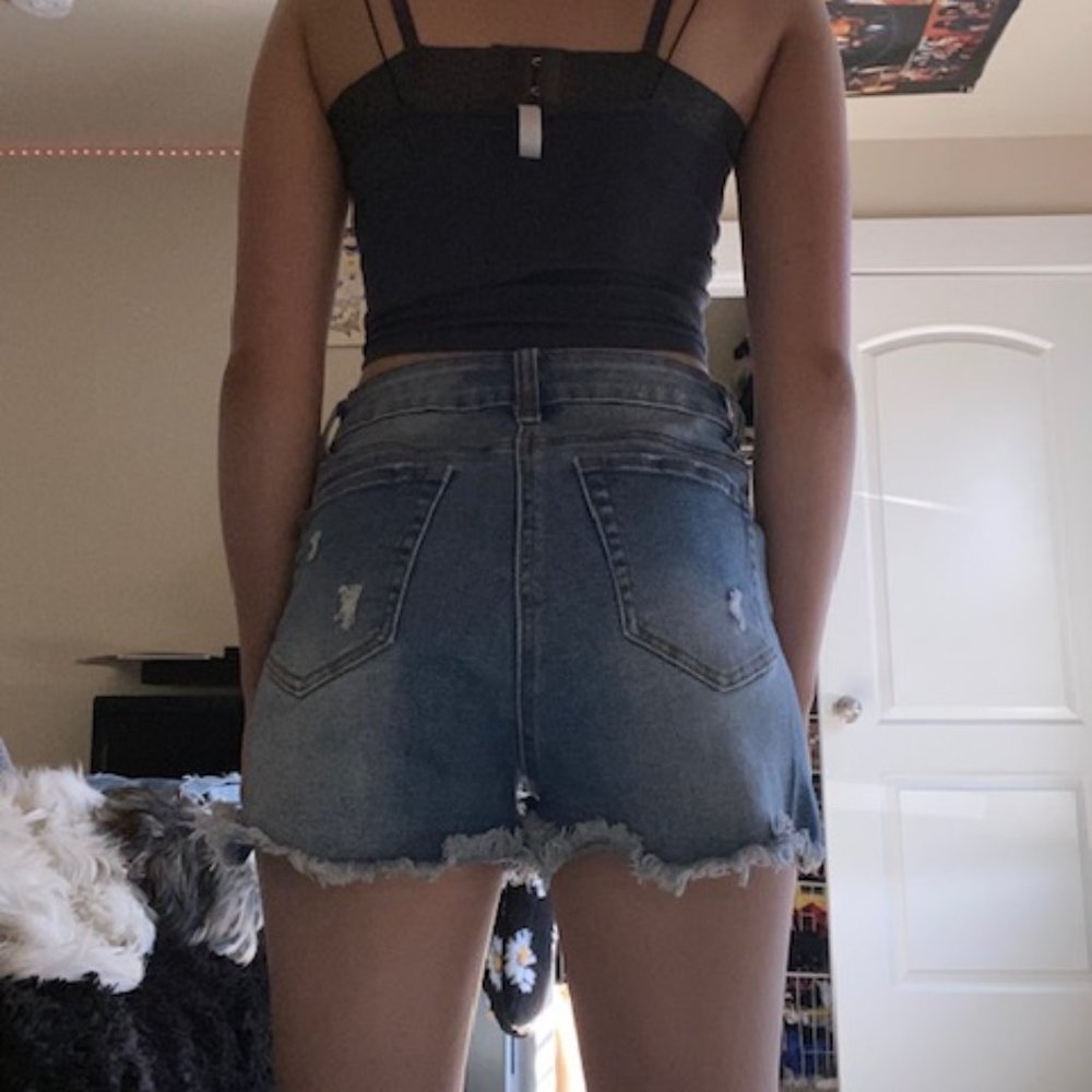 Light blue wash jean shorts